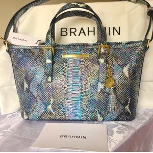 Brahmin Marine Seville Mini Asher Embossed Leather Zippered Top Tote Brand New